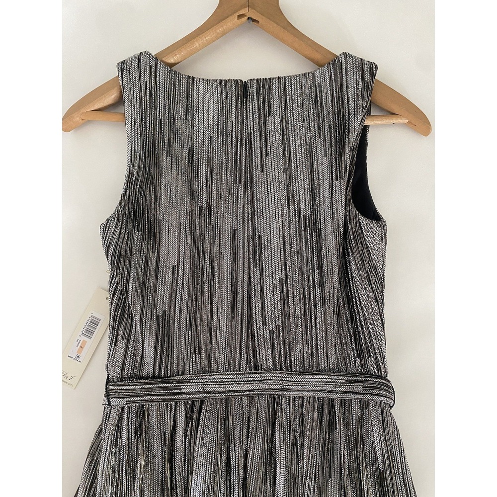 Eliza‎ J Gold Silver Metallic Gown Dress 2 Belted Sleeveless Event Gala Formal - Picture 13 of 13